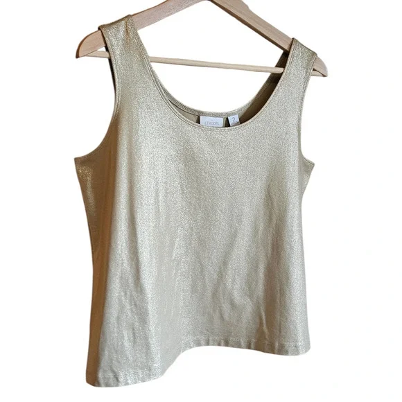Chico’s Women’s Tank Top Metallic Shimmer Stretch Shell Gold Size 2 Large - Picture 3 of 5